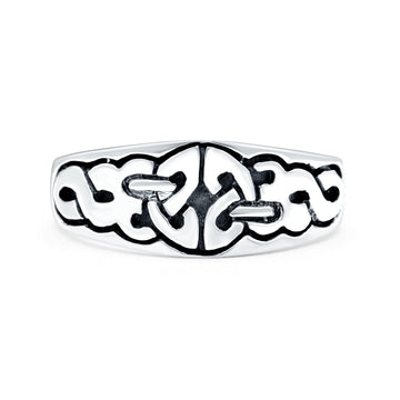 Celtic Oxidized Band Solid 925 Sterling Silver Thumb Ring (7mm)